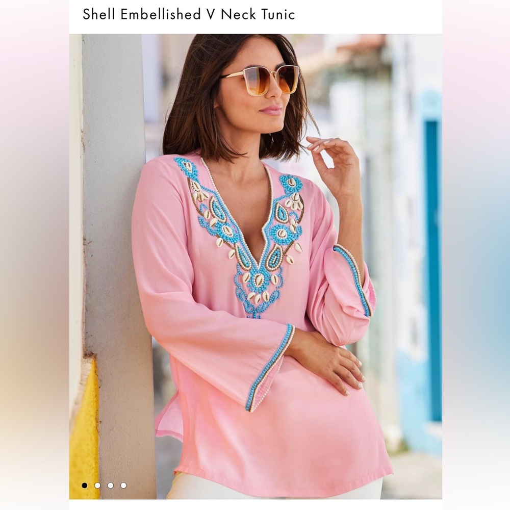 Pristine Boston Proper Pink Shell Embellished Sexy Tunic Style Top S